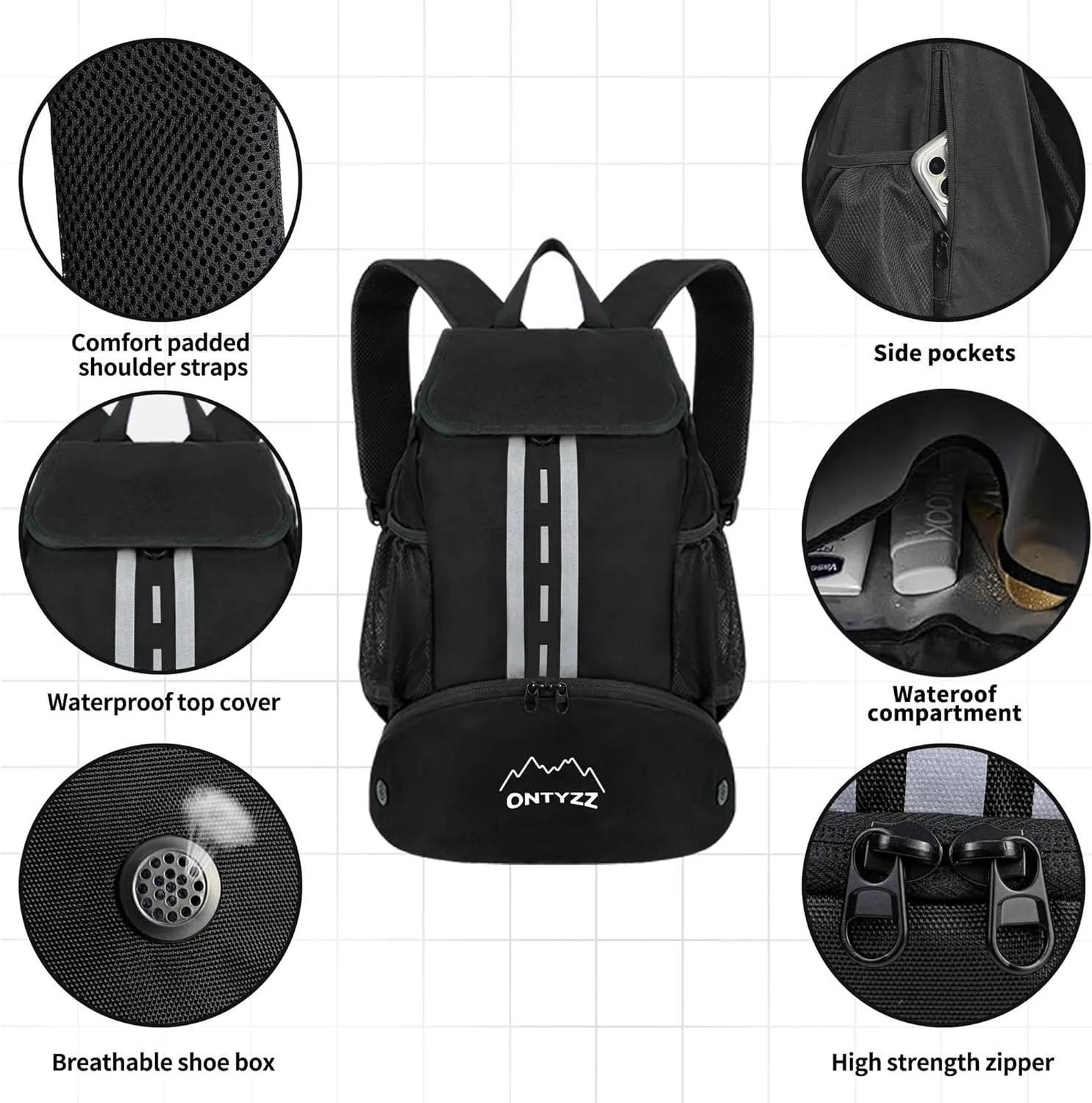 ONTYZZ Sports Backpack with Drawstring Closure Basketball Backpack with Shoe Compartment Swim Beach Bag