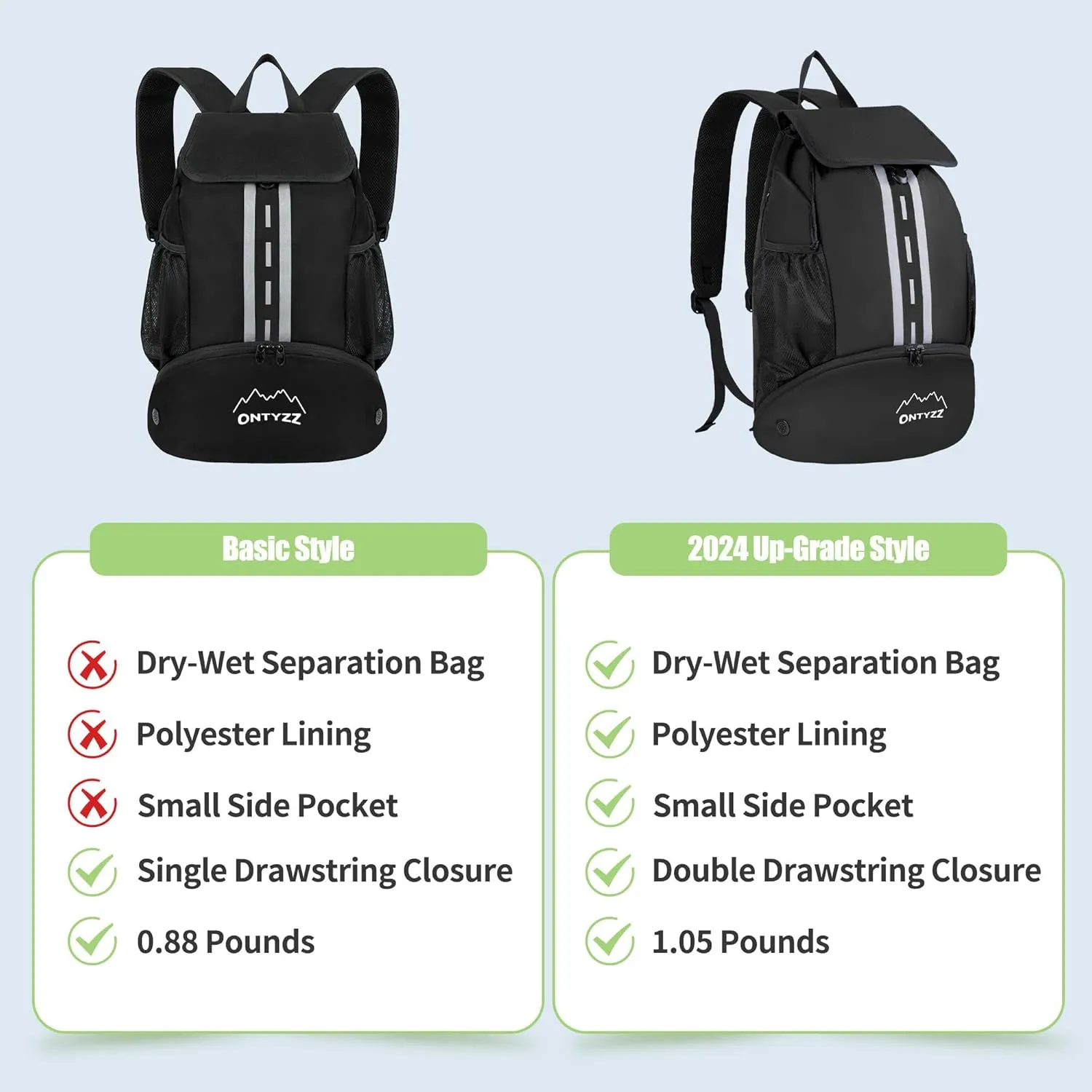 ONTYZZ Sports Backpack with Drawstring Closure Basketball Backpack with Shoe Compartment Swim Beach Bag