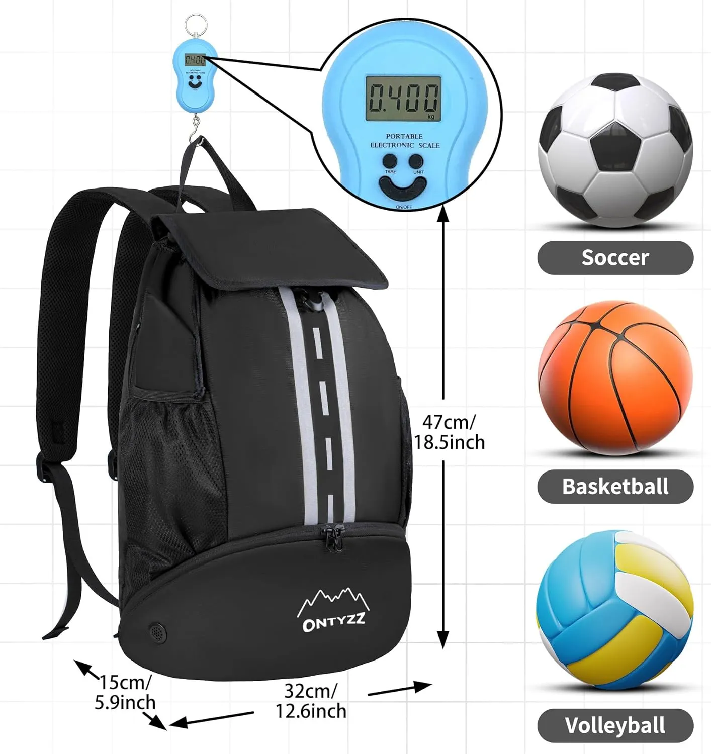 ONTYZZ Sports Backpack with Drawstring Closure Basketball Backpack with Shoe Compartment Swim Beach Bag
