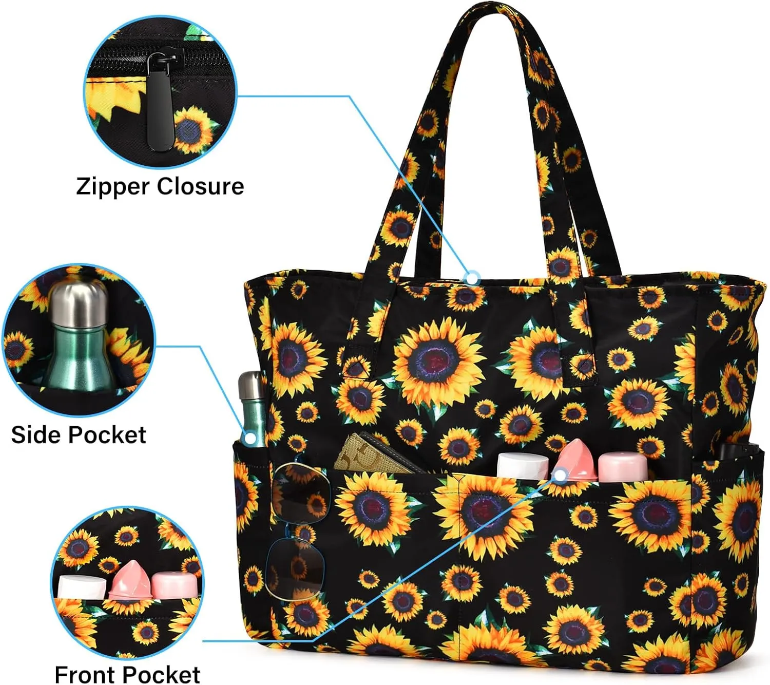 oscaurt Beach Bags for Women Large Waterproof Sandproof Beach Tote Swim Pool Bag with Zipper for Travel Vacation Essentials