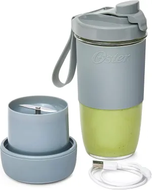 Oster Blend Active Portable Blender with Drinking Lid, USB Chargeable Personal Blender, Gray