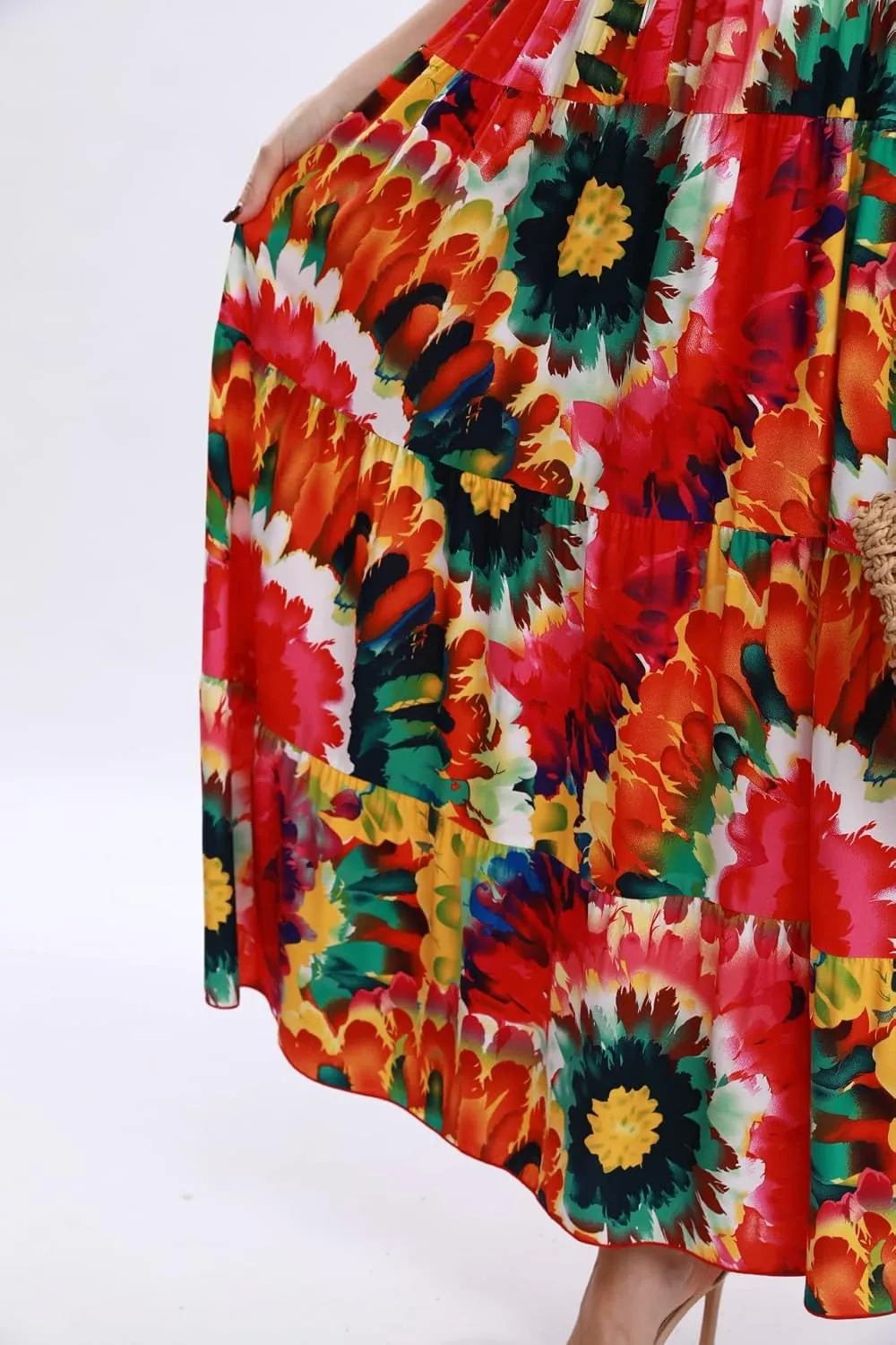 OSTOO Women's 2024 Summer Sleeve Boho Floral Print Casual Loose Flowy Maxi Dress