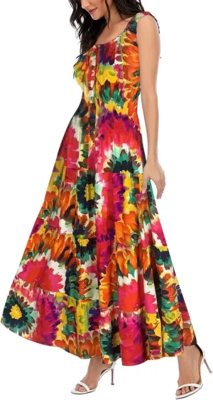 OSTOO Women's 2024 Summer Sleeve Boho Floral Print Casual Loose Flowy Maxi Dress