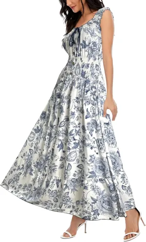 OSTOO Women's 2025 Summer Boho Floral Print Tiered Casual Flowy Long Maxi Dress