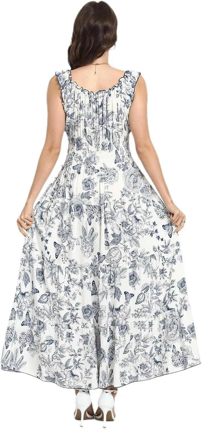 OSTOO Women's 2025 Summer Boho Floral Print Tiered Casual Flowy Long Maxi Dress