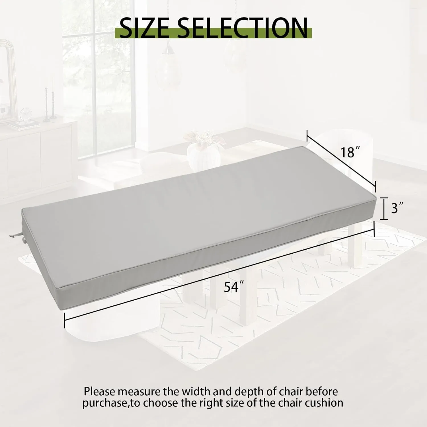 Outdoor Bench Cushion 54 x 18 x 3 Inch, Waterproof Patio Furniture Cushions with Ties, Non-Slip Rectangle Bench Seat Cushion Foam Pad for Garden Sofa Settee Couch Swing, Light Gray