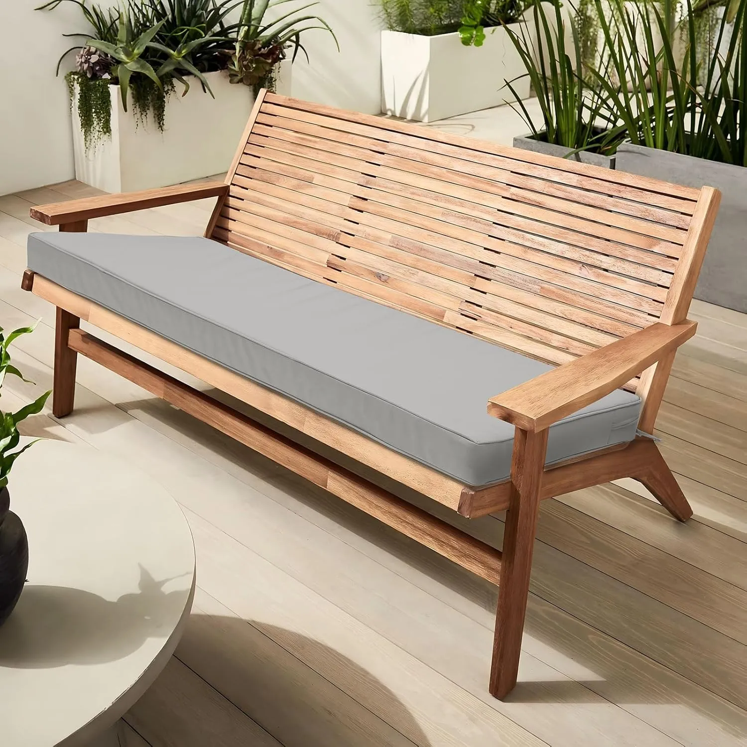 Outdoor Bench Cushion 54 x 18 x 3 Inch, Waterproof Patio Furniture Cushions with Ties, Non-Slip Rectangle Bench Seat Cushion Foam Pad for Garden Sofa Settee Couch Swing, Light Gray