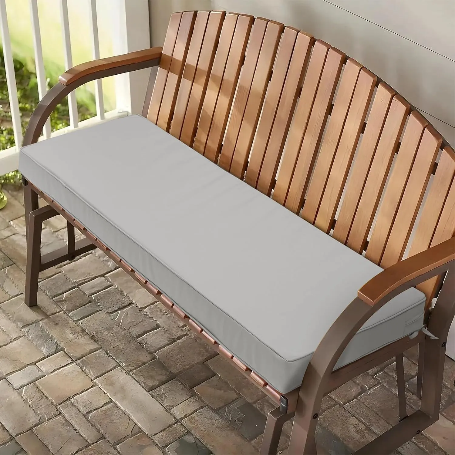 Outdoor Bench Cushion 54 x 18 x 3 Inch, Waterproof Patio Furniture Cushions with Ties, Non-Slip Rectangle Bench Seat Cushion Foam Pad for Garden Sofa Settee Couch Swing, Light Gray