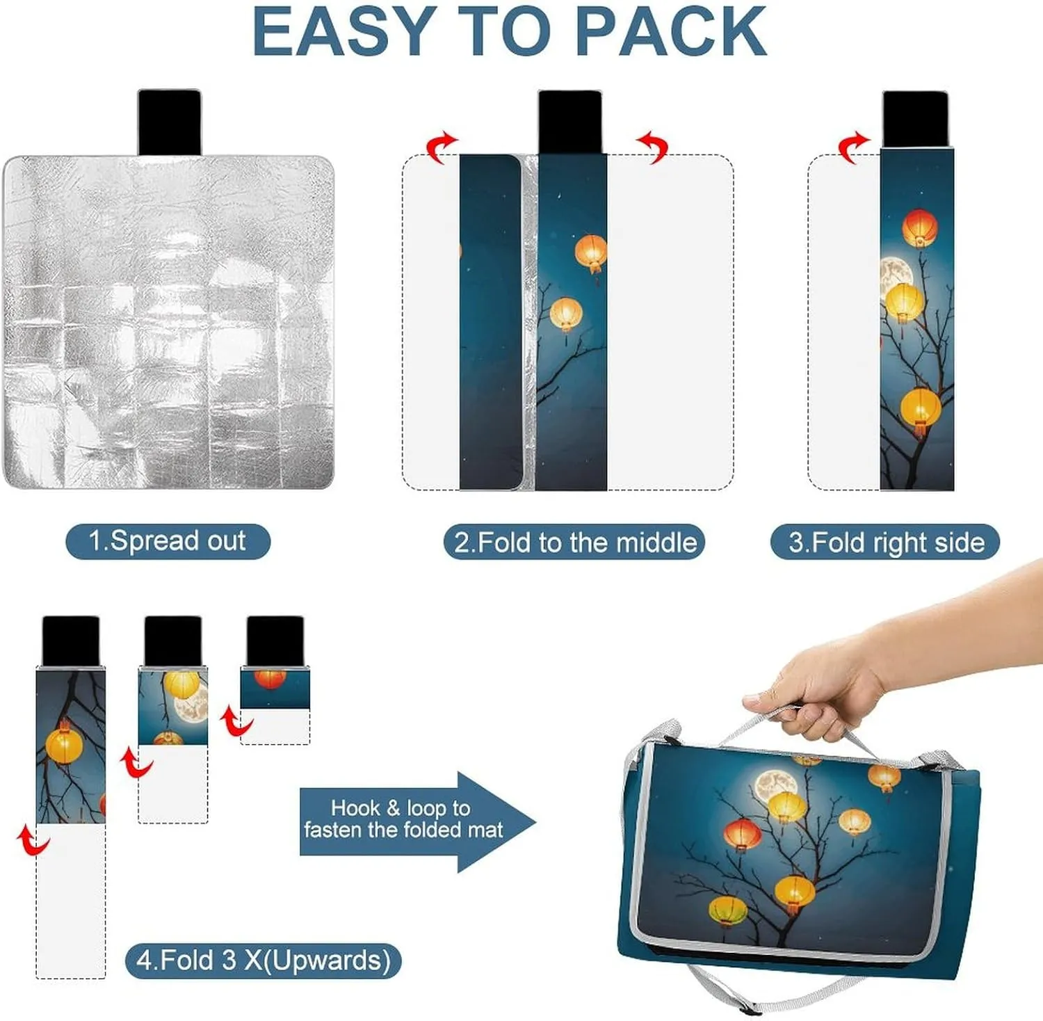 Outdoor Picnic Blankets Waterproof Quick Drying Extra Large Beach Blanket Lanterns Hanging from Trees Picnic Mat for Park Beach Campin