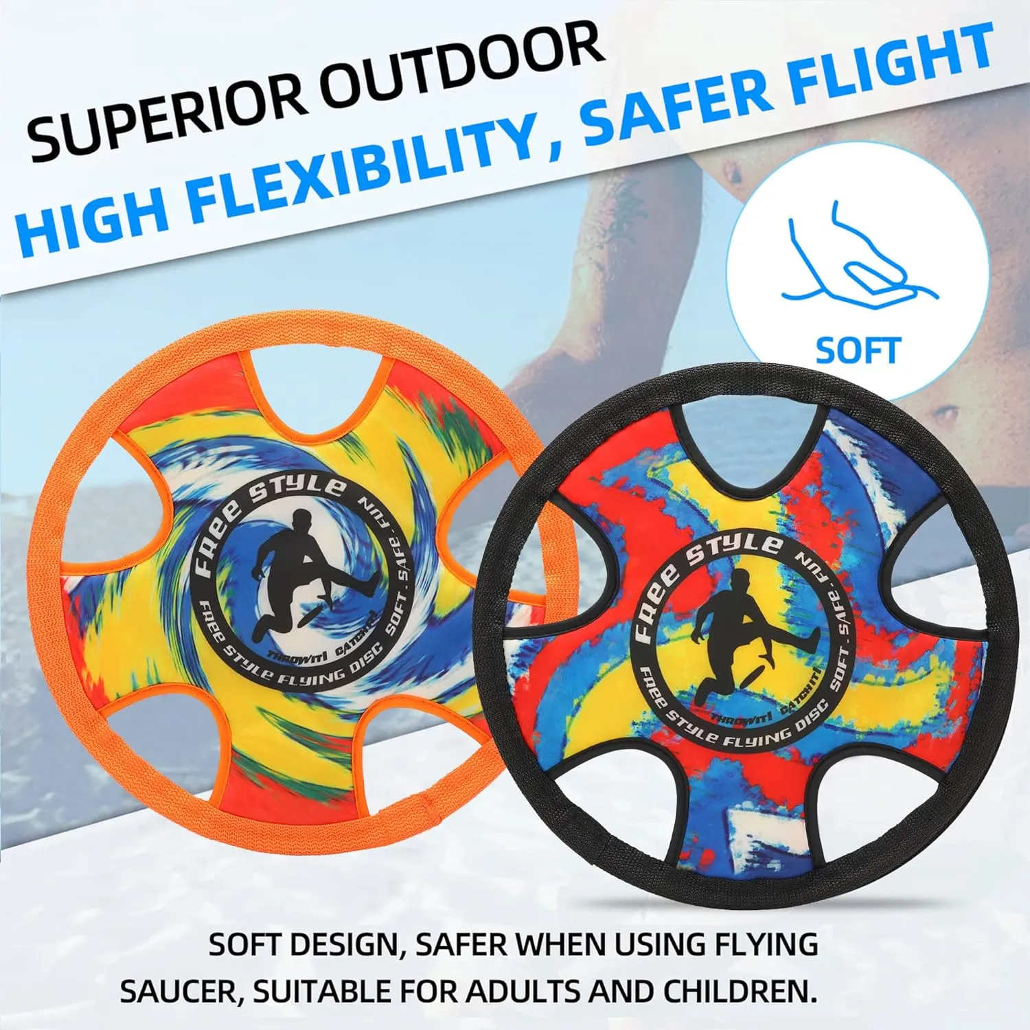 Outdoor Two Soft Frisbee Throwing Disc, Flying Disc, Flying Saucer for Man and Woman in Yard, Beach, Lawn, Camping, Pool (Hurricane  Inkjet)