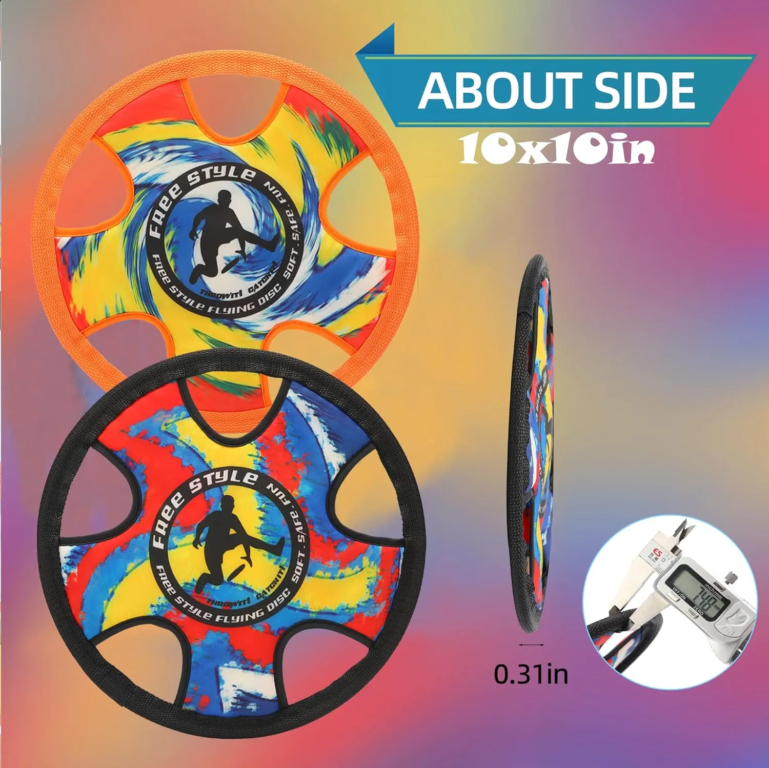 Outdoor Two Soft Frisbee Throwing Disc, Flying Disc, Flying Saucer for Man and Woman in Yard, Beach, Lawn, Camping, Pool (Hurricane  Inkjet)