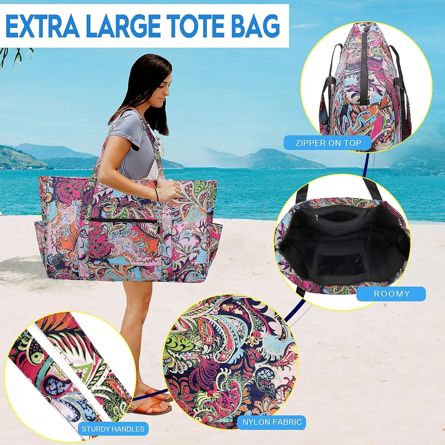 Outrip Extra Large Beach Tote Bags for Family Waterproof Pool Bag for Women with Zipper