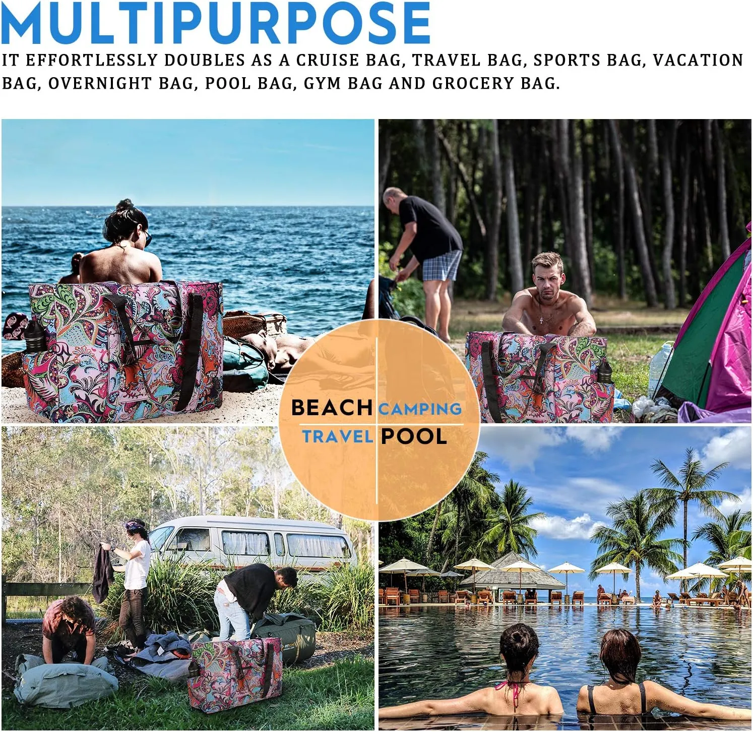 Outrip Extra Large Beach Tote Bags for Family Waterproof Pool Bag for Women with Zipper