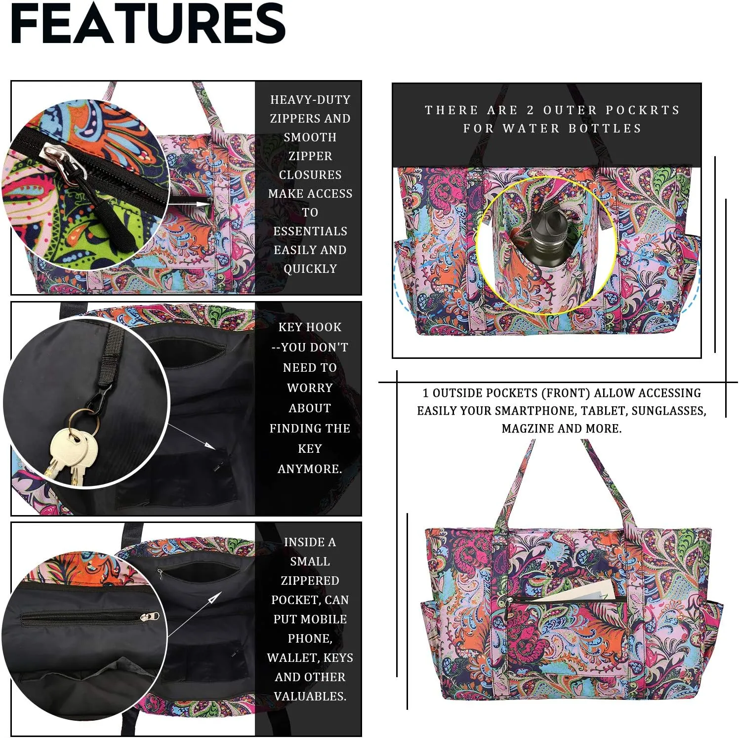 Outrip Extra Large Beach Tote Bags for Family Waterproof Pool Bag for Women with Zipper