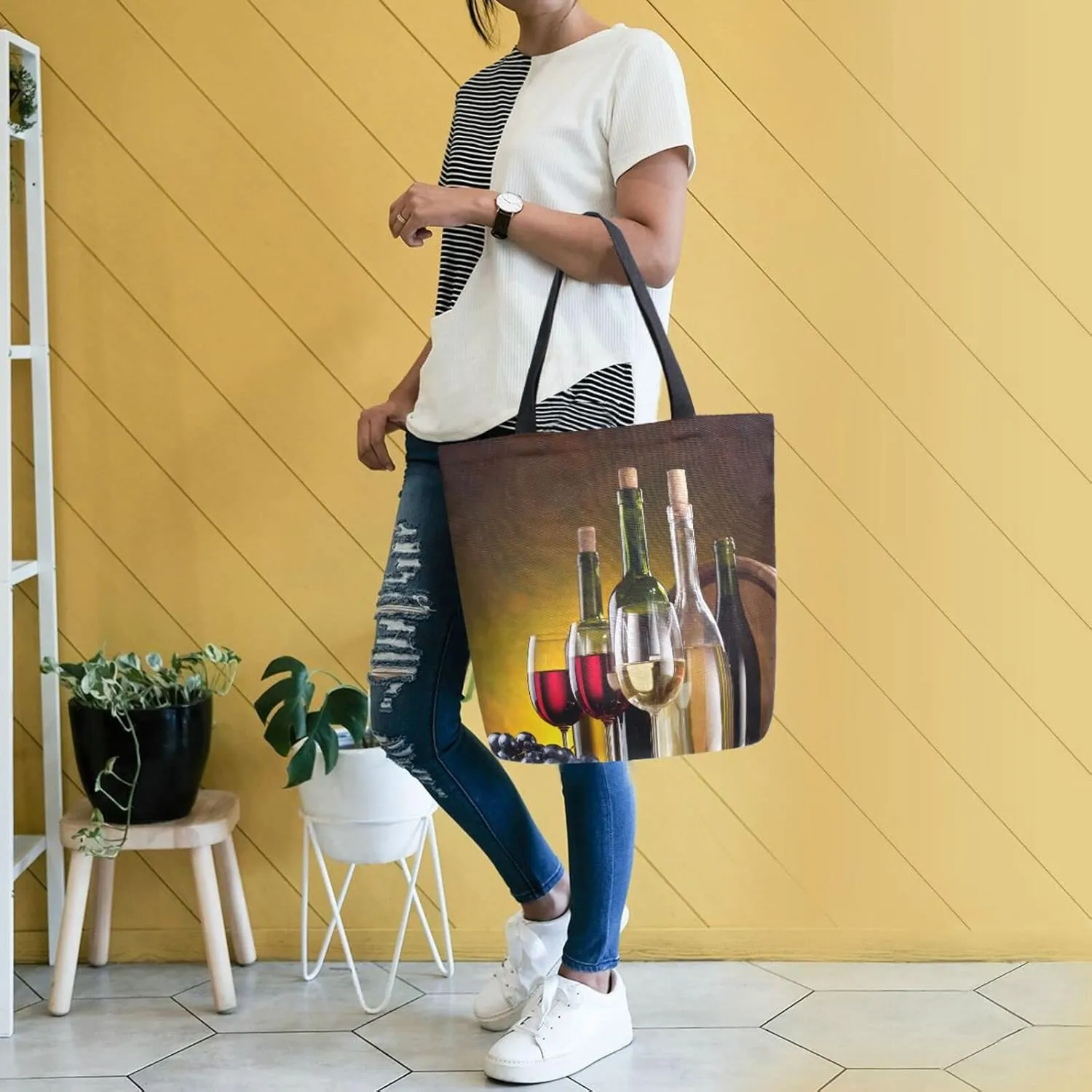 Oyihfvs Canvas Tote Grocery Bag, Women Large Shoulder Bag, Reusable Grocery Handbag