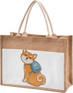 Oyihfvs Durable Burlap Bag with Handles, Zipper Jute Tote Reusable Bag Waterproof Lining for Shopping Work Travel beach