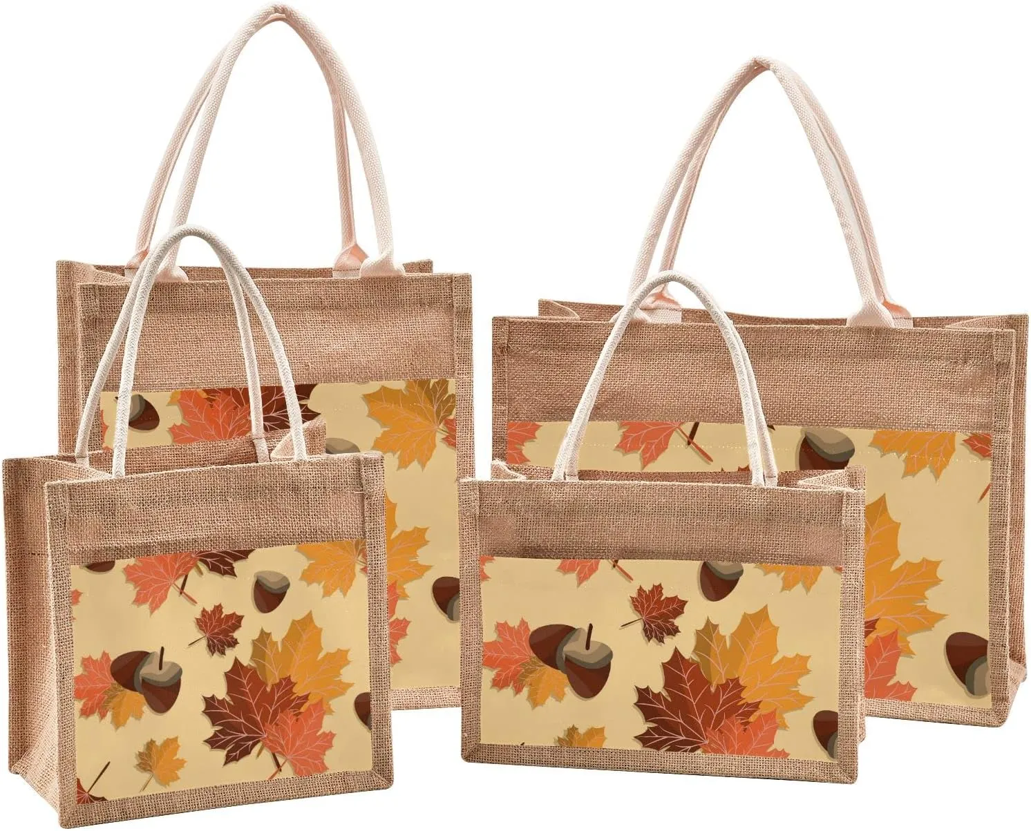 Oyihfvs Durable Burlap Bag with Handles, Zipper Jute Tote Reusable Bag Waterproof Lining for Shopping Work Travel beach