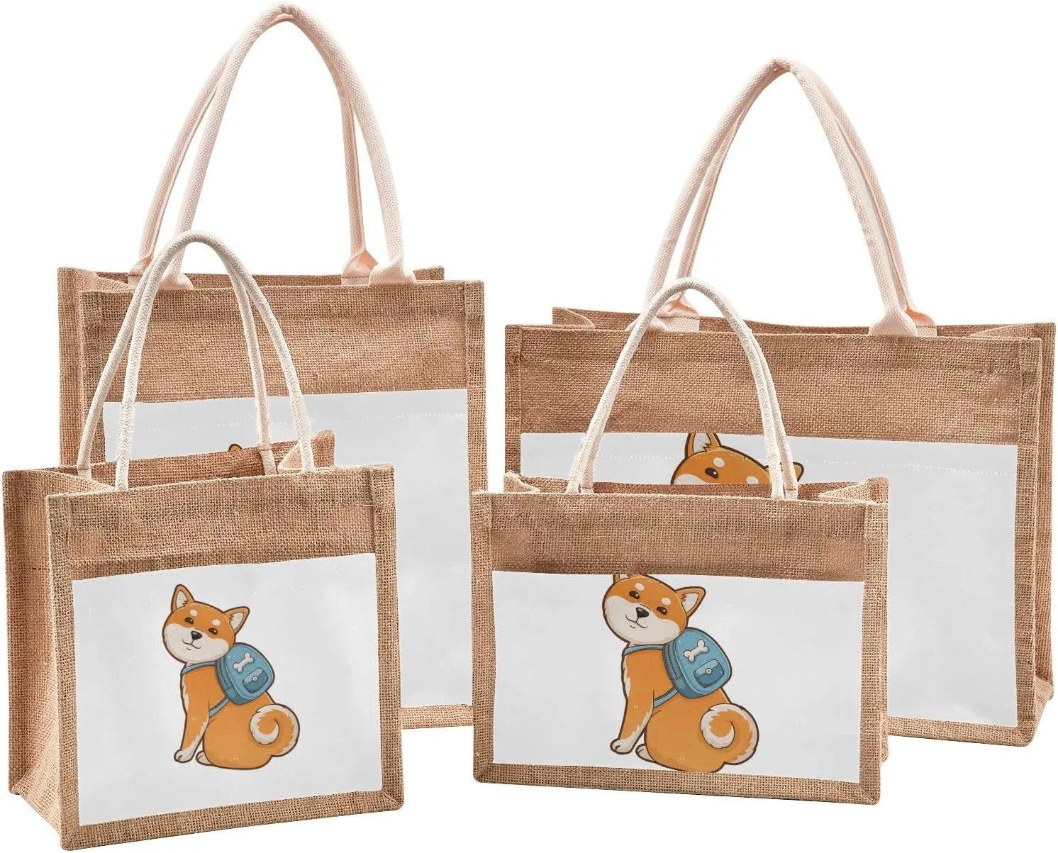 Oyihfvs Durable Burlap Bag with Handles, Zipper Jute Tote Reusable Bag Waterproof Lining for Shopping Work Travel beach