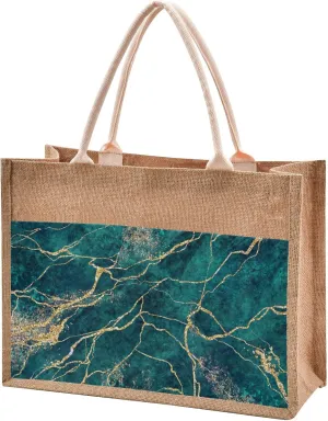 Oyihfvs Durable Burlap Bag with Handles, Zipper Jute Tote Reusable Bag Waterproof Lining for Shopping Work Travel beach