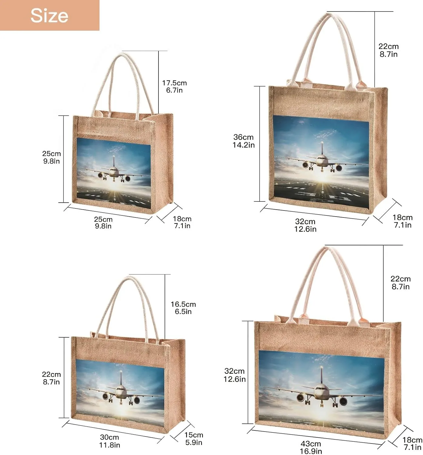 Oyihfvs Durable Burlap Bag with Handles, Zipper Jute Tote Reusable Bag Waterproof Lining for Shopping Work Travel beach
