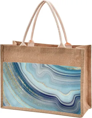 Oyihfvs Durable Burlap Bag with Handles, Zipper Jute Tote Reusable Bag Waterproof Lining for Shopping Work Travel beach