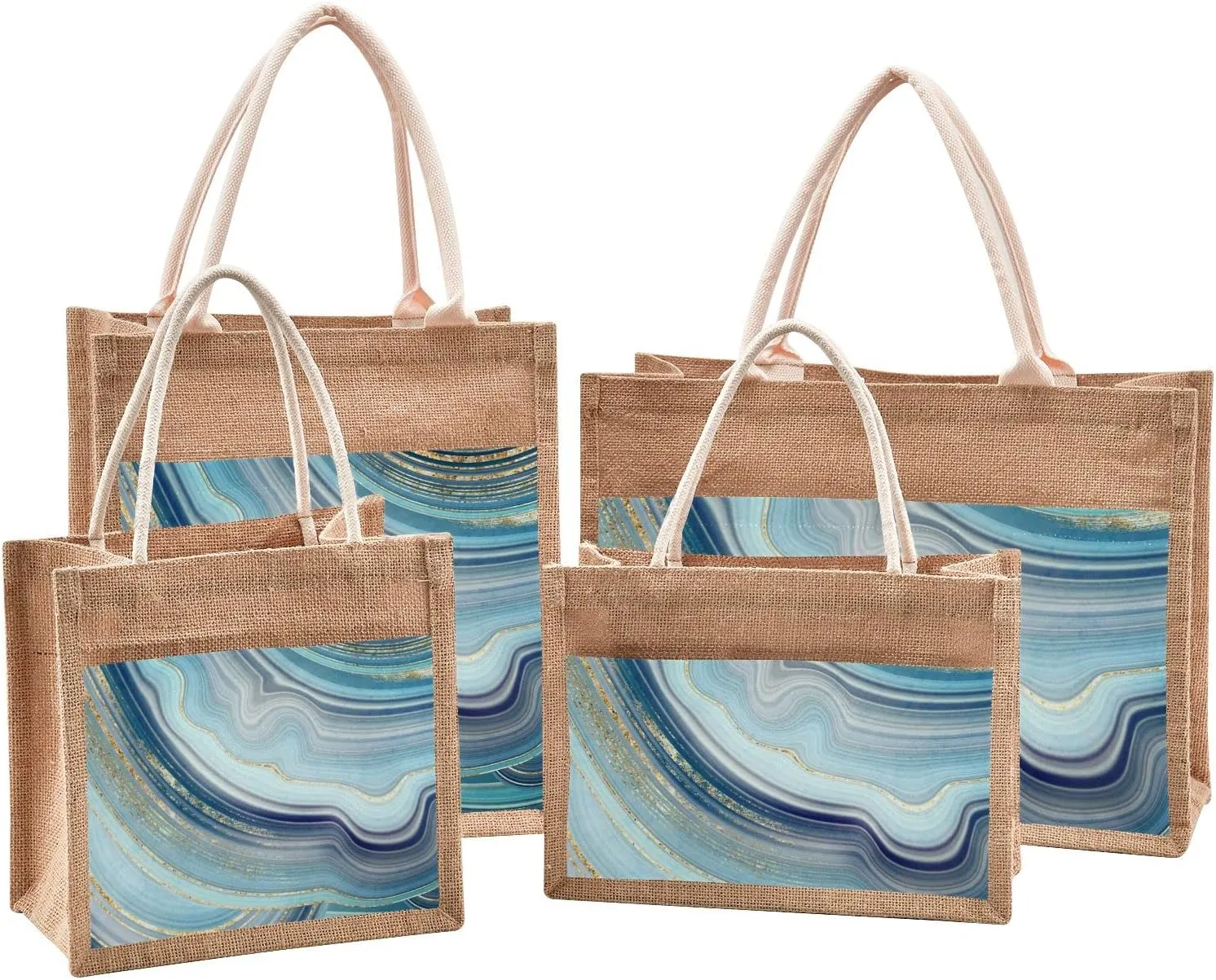 Oyihfvs Durable Burlap Bag with Handles, Zipper Jute Tote Reusable Bag Waterproof Lining for Shopping Work Travel beach