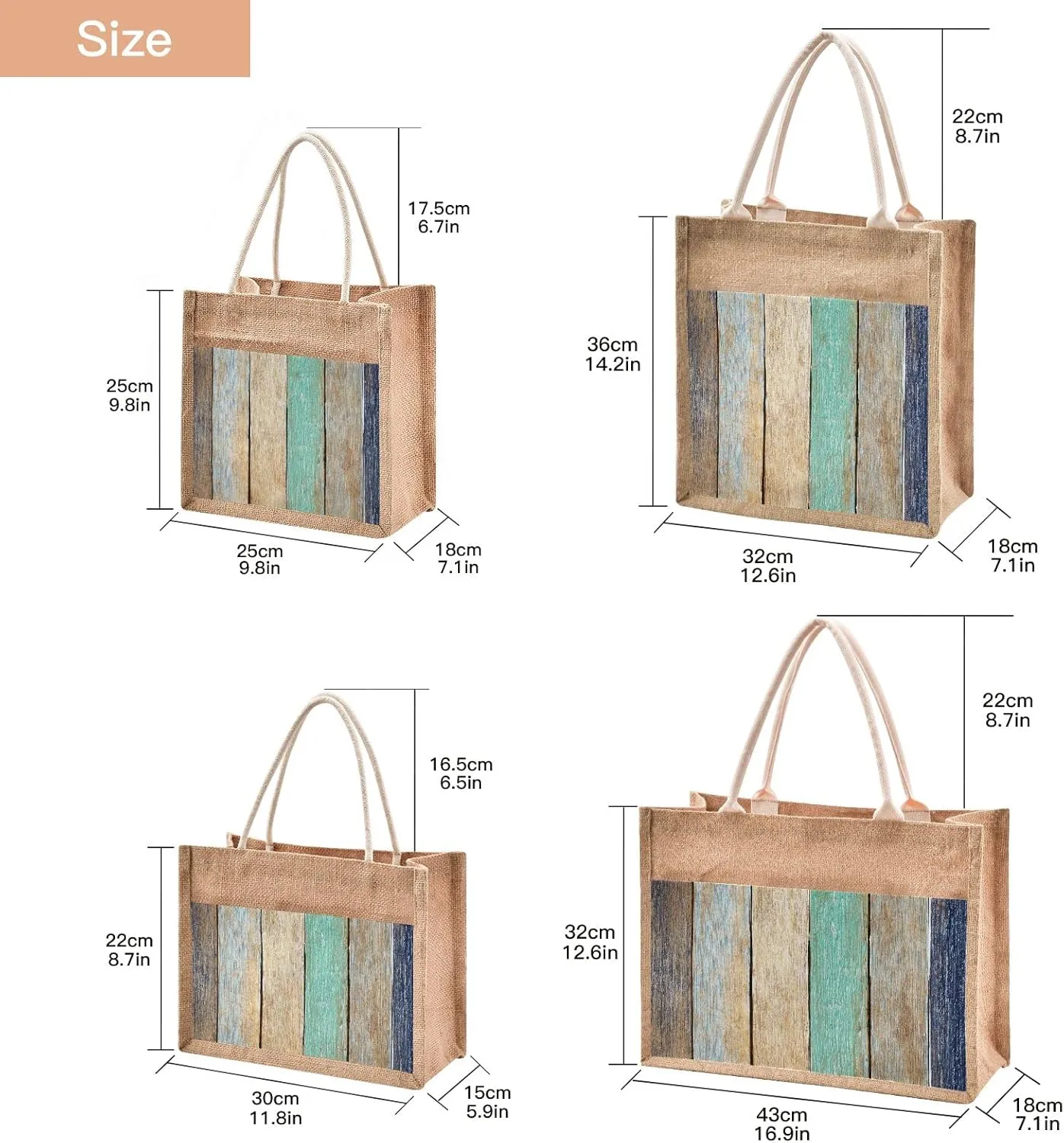Oyihfvs Durable Burlap Bag with Handles, Zipper Jute Tote Reusable Bag Waterproof Lining for Shopping Work Travel beach