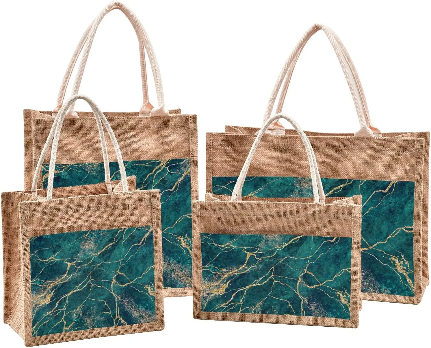 Oyihfvs Durable Burlap Bag with Handles, Zipper Jute Tote Reusable Bag Waterproof Lining for Shopping Work Travel beach