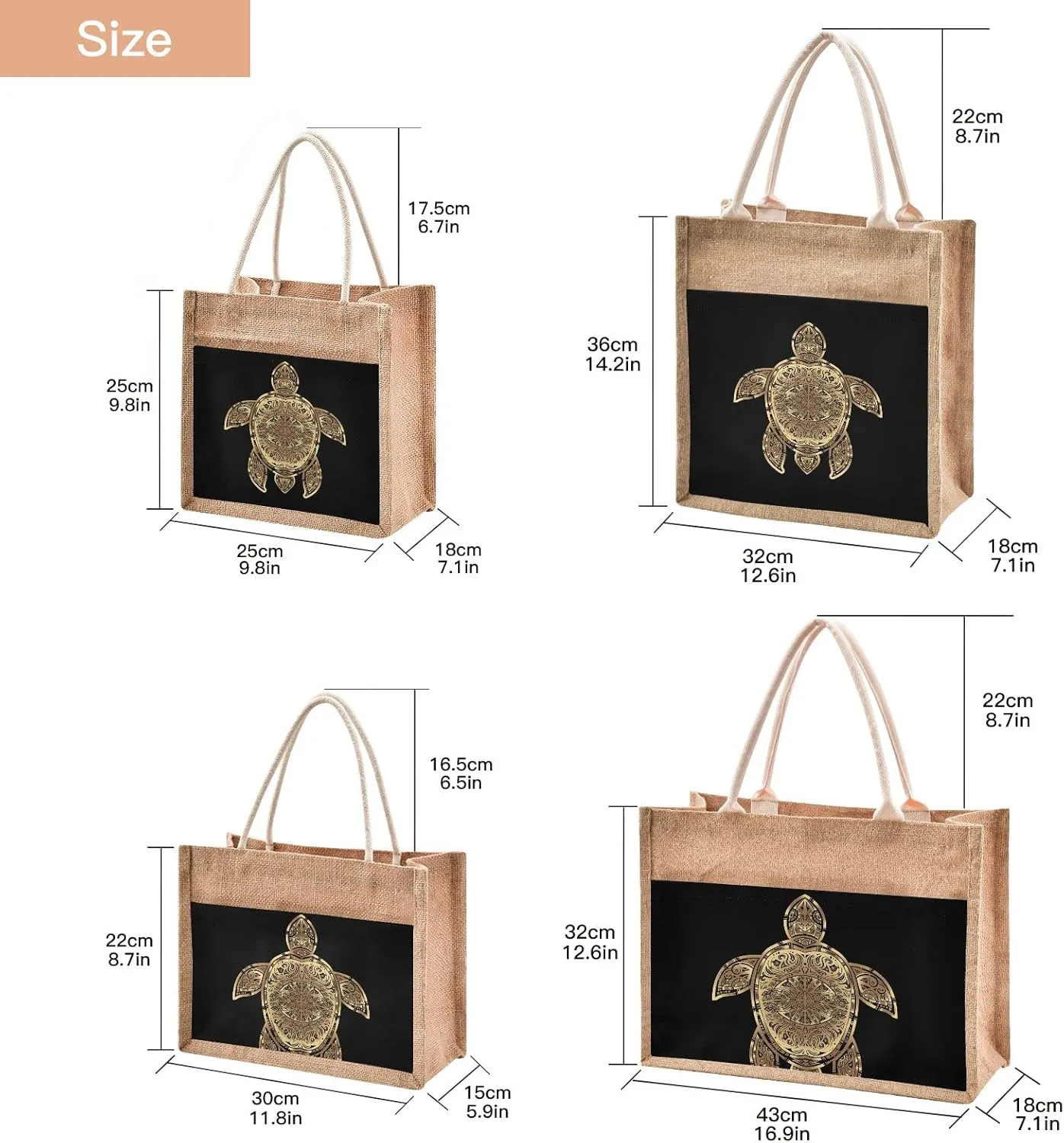 Oyihfvs Durable Burlap Bag with Handles, Zipper Jute Tote Reusable Bag Waterproof Lining for Shopping Work Travel beach