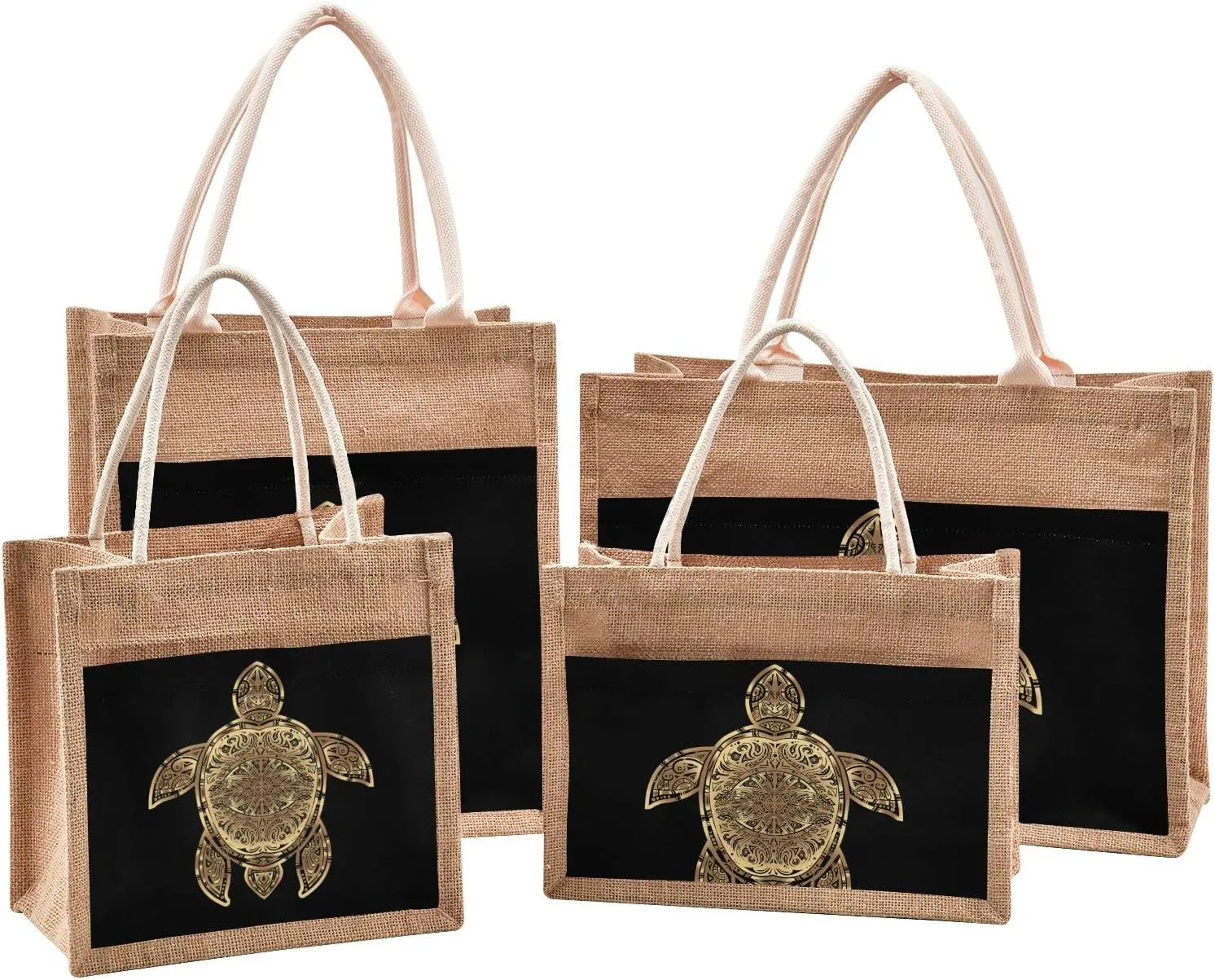 Oyihfvs Durable Burlap Bag with Handles, Zipper Jute Tote Reusable Bag Waterproof Lining for Shopping Work Travel beach