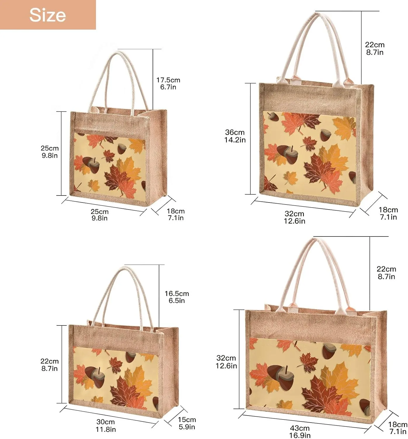 Oyihfvs Durable Burlap Bag with Handles, Zipper Jute Tote Reusable Bag Waterproof Lining for Shopping Work Travel beach