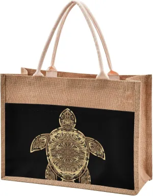 Oyihfvs Durable Burlap Bag with Handles, Zipper Jute Tote Reusable Bag Waterproof Lining for Shopping Work Travel beach