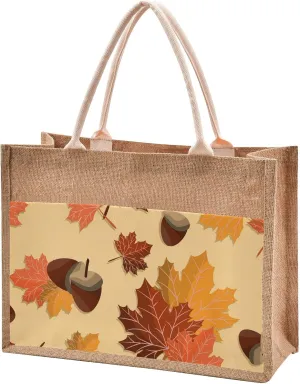 Oyihfvs Durable Burlap Bag with Handles, Zipper Jute Tote Reusable Bag Waterproof Lining for Shopping Work Travel beach