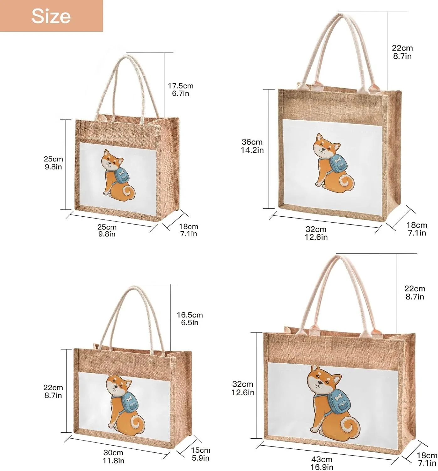 Oyihfvs Durable Burlap Bag with Handles, Zipper Jute Tote Reusable Bag Waterproof Lining for Shopping Work Travel beach