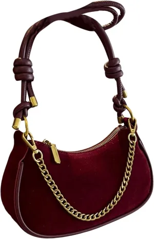 OYOANGLE Women's Suede Chain Decor Mini Shoulder Bags Zipper Clutch Purse Handbags Vintage Elegant Crossbody Bag
