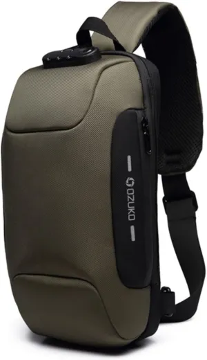 OZUKO Men's Crossbody Chest Bag - Anti-Theft Sling Backpack with USB Charging Port, Water-Resistant Shoulder Bag for Travel, Work, and Outdoors (Green)