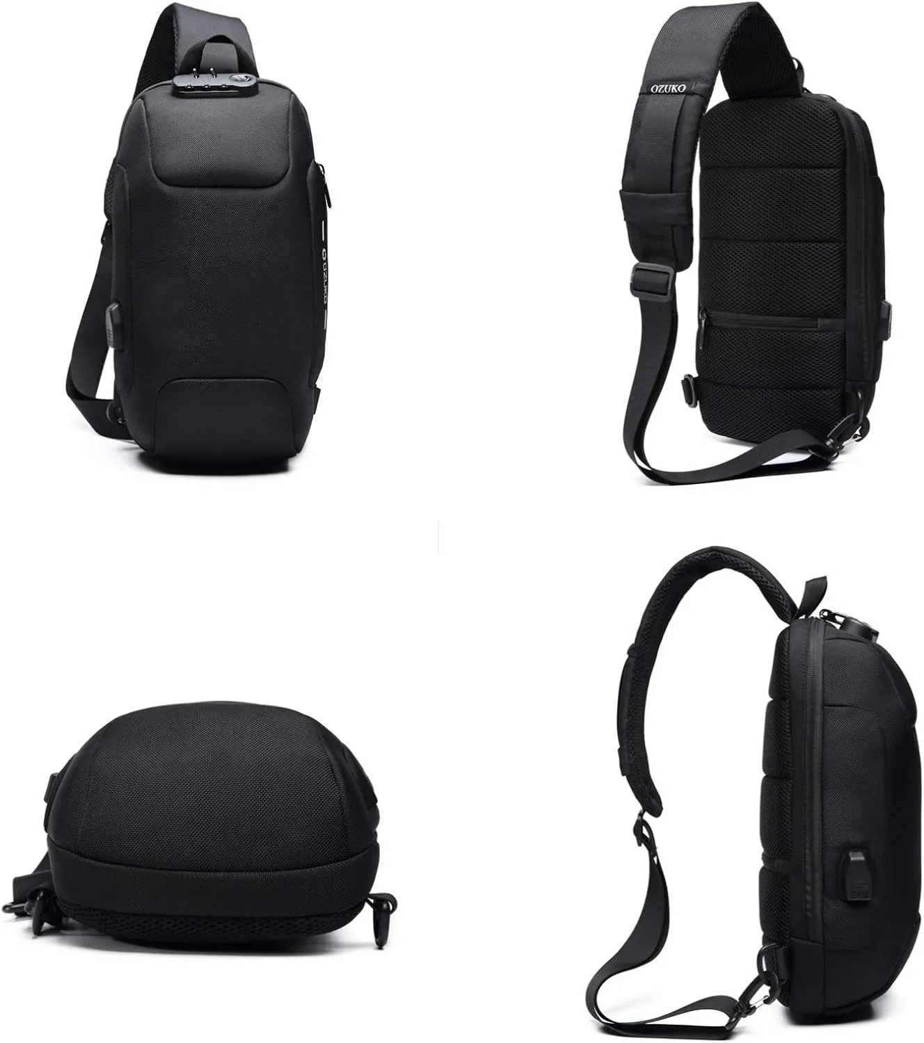 OZUKO Men's Crossbody Chest Bag - Anti-Theft Sling Backpack with USB Charging Port, Water-Resistant Shoulder Bag for Travel, Work, and Outdoors (Green)