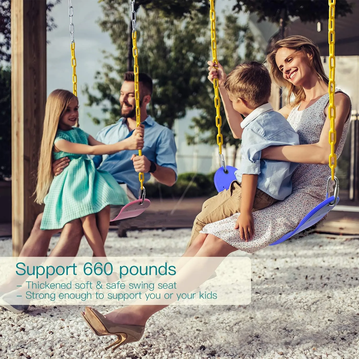 PACEARTH Swing Seat with Heavy Duty 68.9 inch Anti-Rust Plastic Coated Chains, 23.6 inch Tree Hanging Straps and Locking Buckles-Outdoor Playground Tree Swing Set Accessories Replacement (Blue)