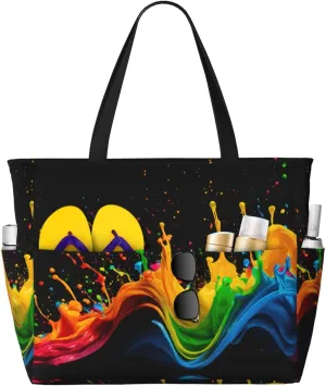 Paint Splatter Backdrop Print Stylish Beach Tote Bag,Large Capacity Handbag,Perfect For Women'S Vacation And Daily Use