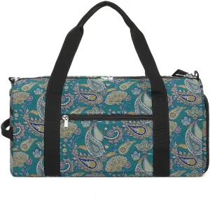 Paisleys-indian-style Sports Tote Gym Bag for Women Men, Overnight Bag with Shoe Compartment Water Resistant