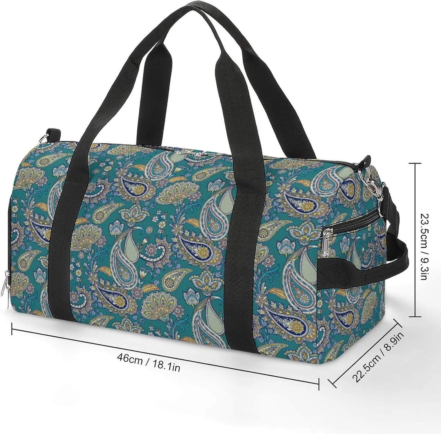 Paisleys-indian-style Sports Tote Gym Bag for Women Men, Overnight Bag with Shoe Compartment Water Resistant