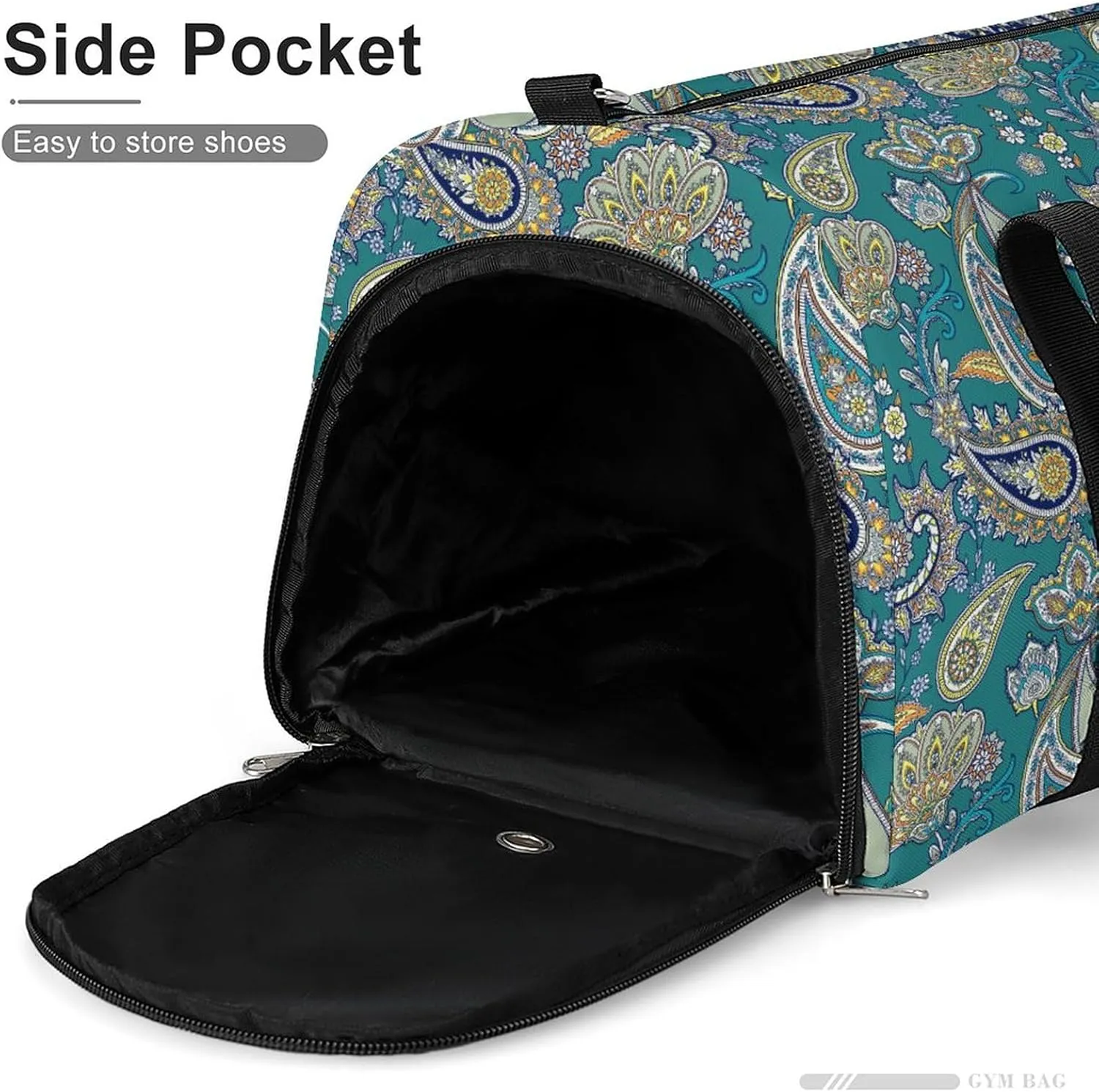 Paisleys-indian-style Sports Tote Gym Bag for Women Men, Overnight Bag with Shoe Compartment Water Resistant