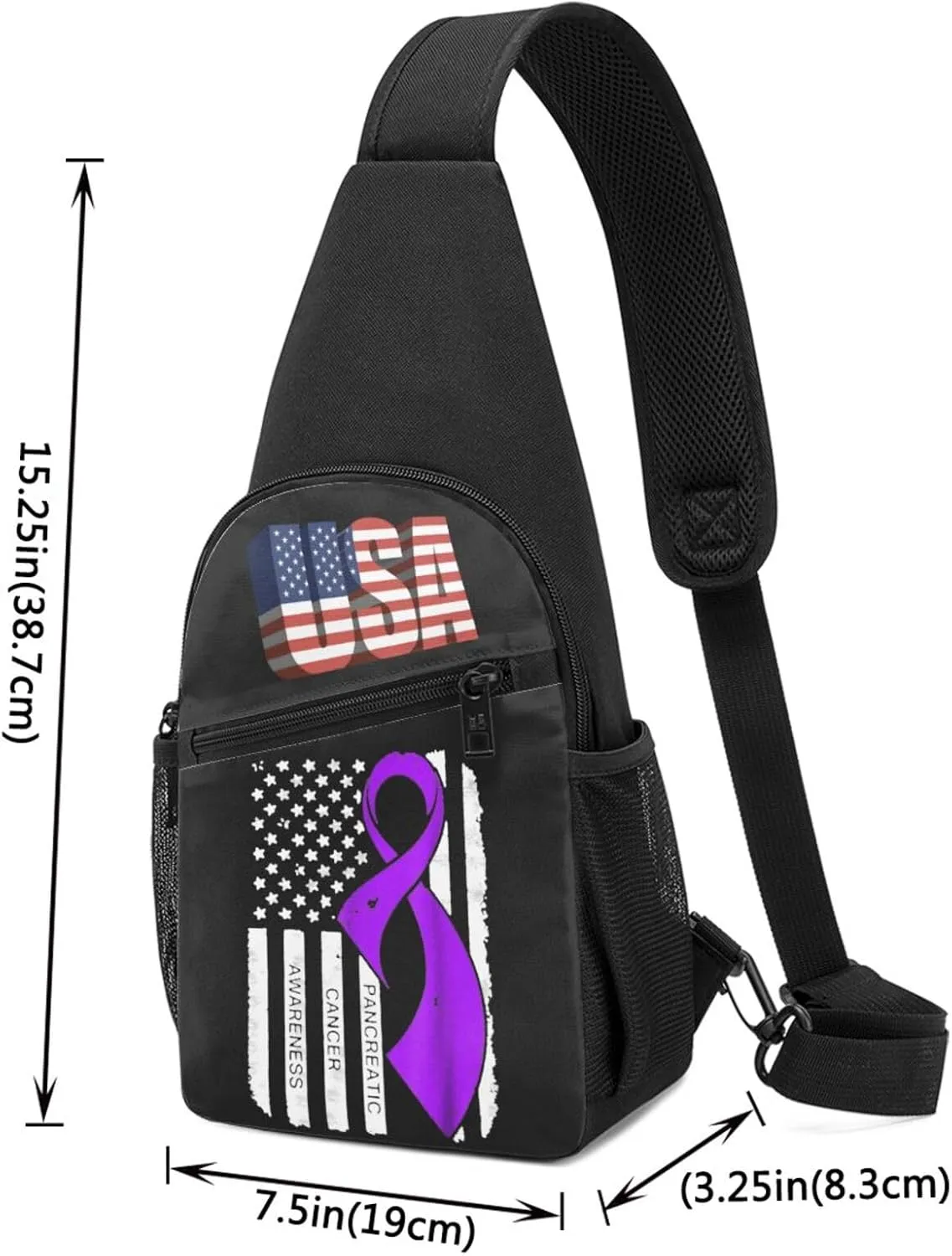 Pancreatic Cancer Awareness Flag，Fashion One-Shoulder Bag，Anti-Theft Crossbody Shoulder Chest Bag