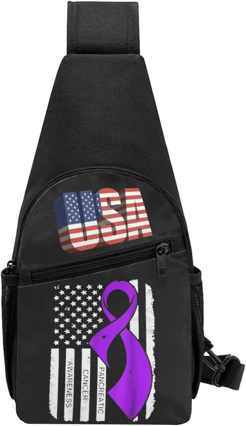 Pancreatic Cancer Awareness Flag，Fashion One-Shoulder Bag，Anti-Theft Crossbody Shoulder Chest Bag