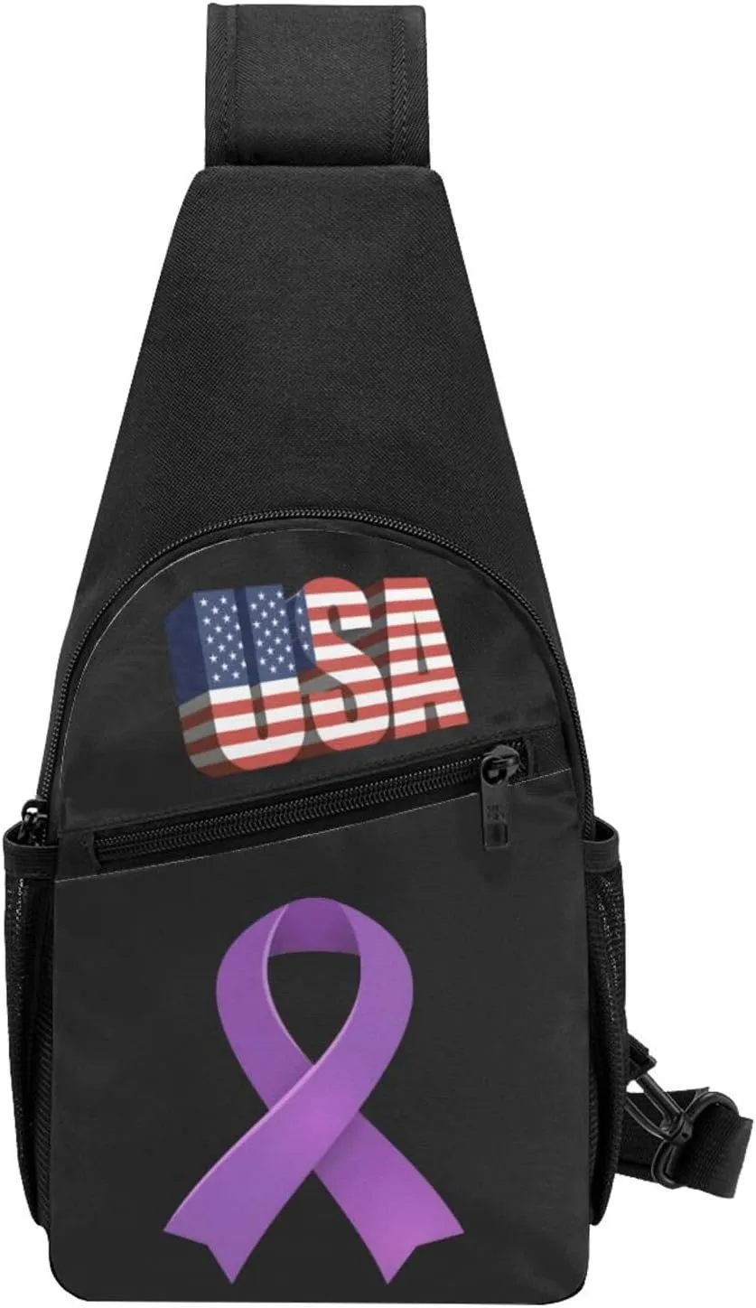 Pancreatic Cancer Awareness Purple Ribbon，Fashion One-Shoulder Bag，Anti-Theft Crossbody Shoulder Chest Bag