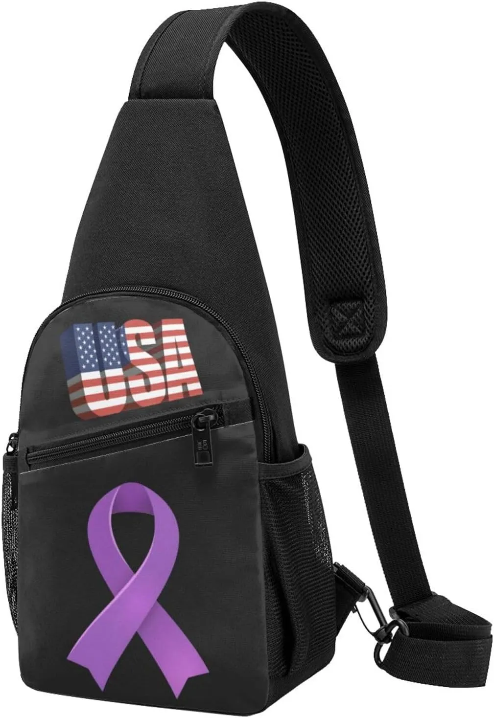 Pancreatic Cancer Awareness Purple Ribbon，Fashion One-Shoulder Bag，Anti-Theft Crossbody Shoulder Chest Bag