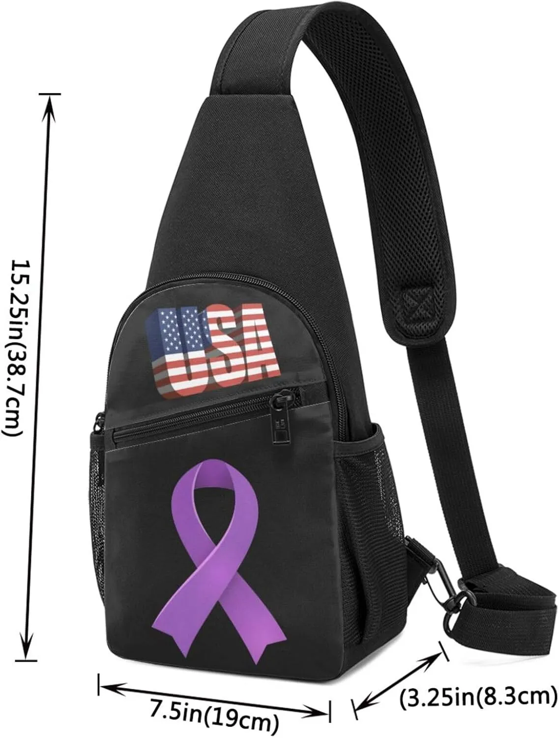 Pancreatic Cancer Awareness Purple Ribbon，Fashion One-Shoulder Bag，Anti-Theft Crossbody Shoulder Chest Bag