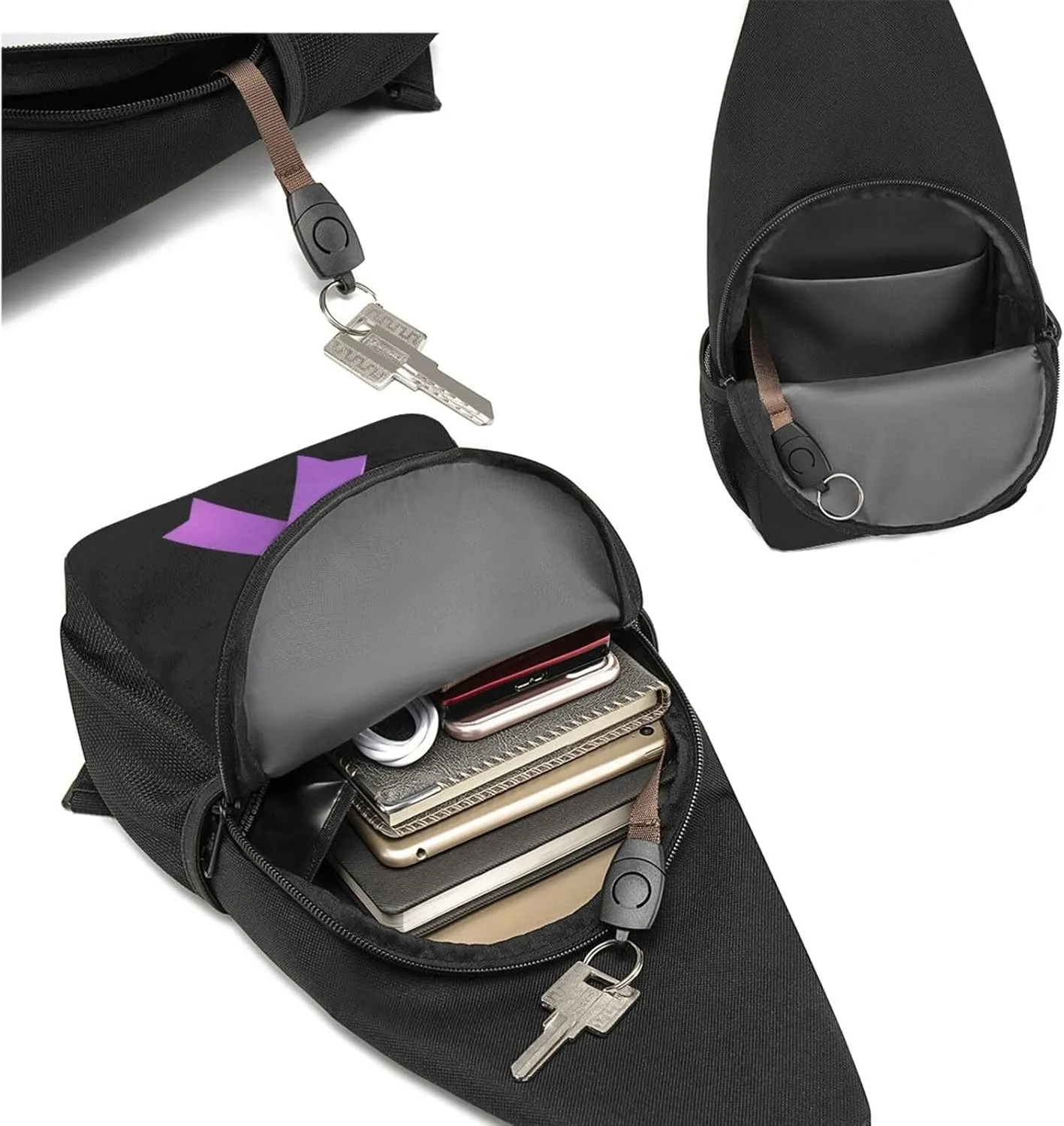 Pancreatic Cancer Awareness Purple Ribbon，Fashion One-Shoulder Bag，Anti-Theft Crossbody Shoulder Chest Bag