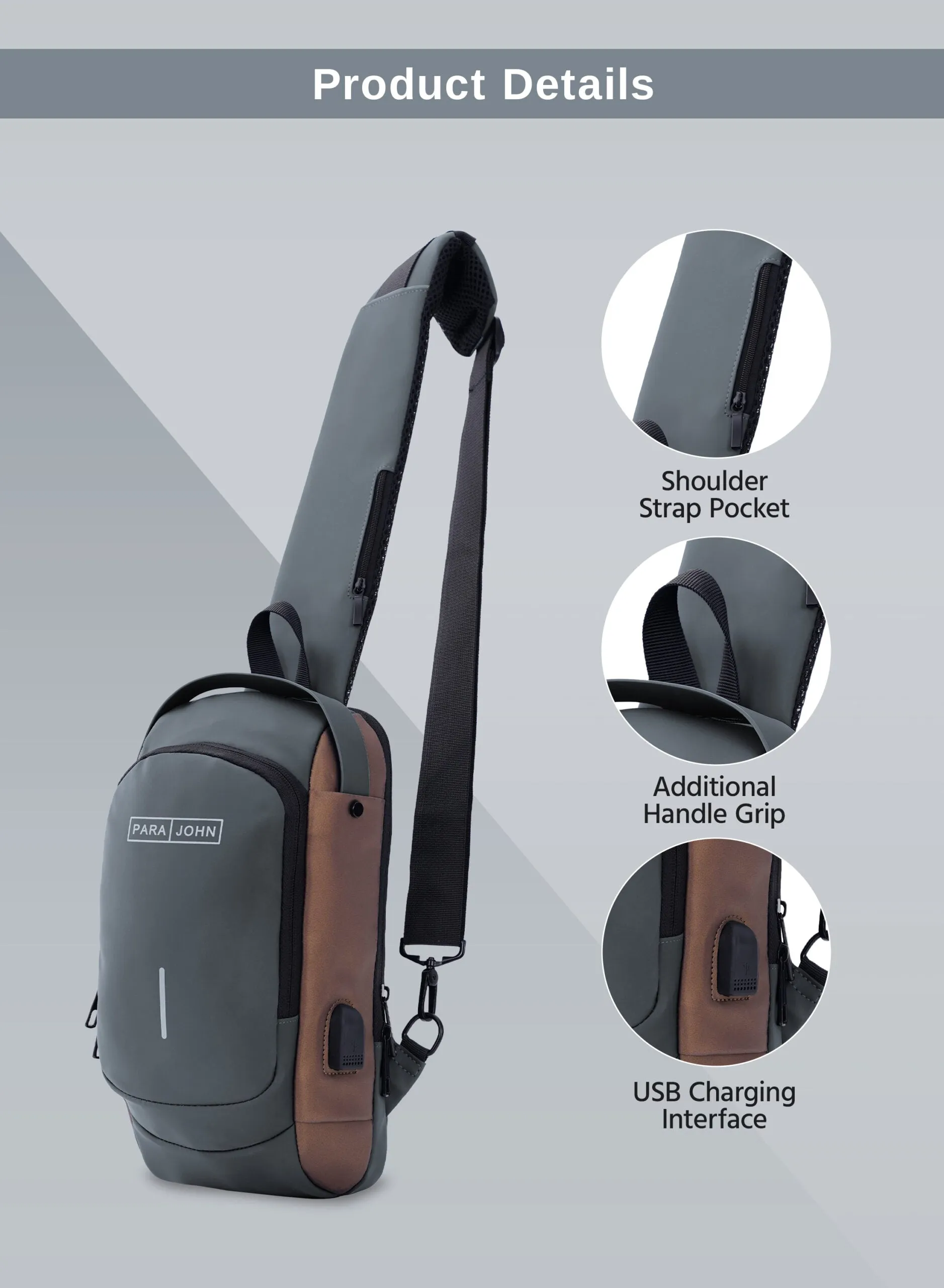 Parajohn Anti theft Crossbody Sling bag,Shoulder Backpack,Lightweight Chest Daypack with USB Charging Port