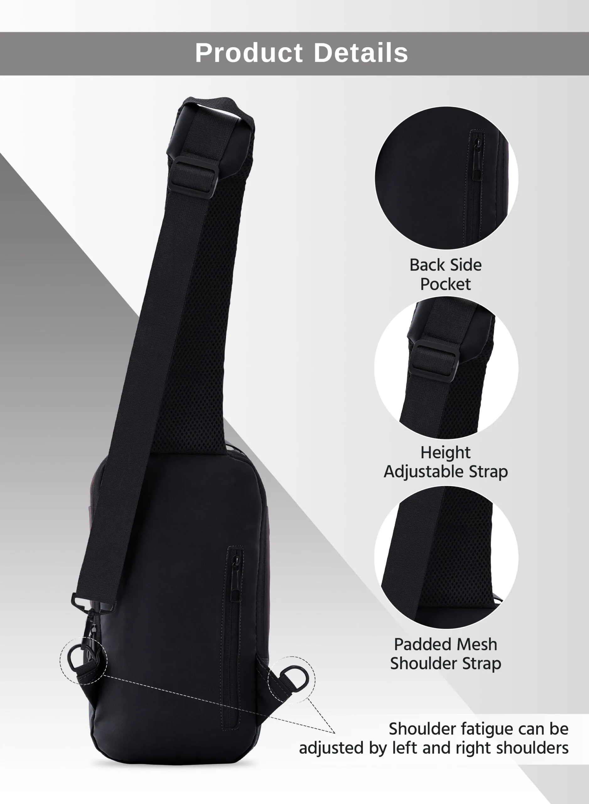 Parajohn Anti theft Crossbody Sling bag,Shoulder Backpack,Lightweight Chest Daypack with USB Charging Port